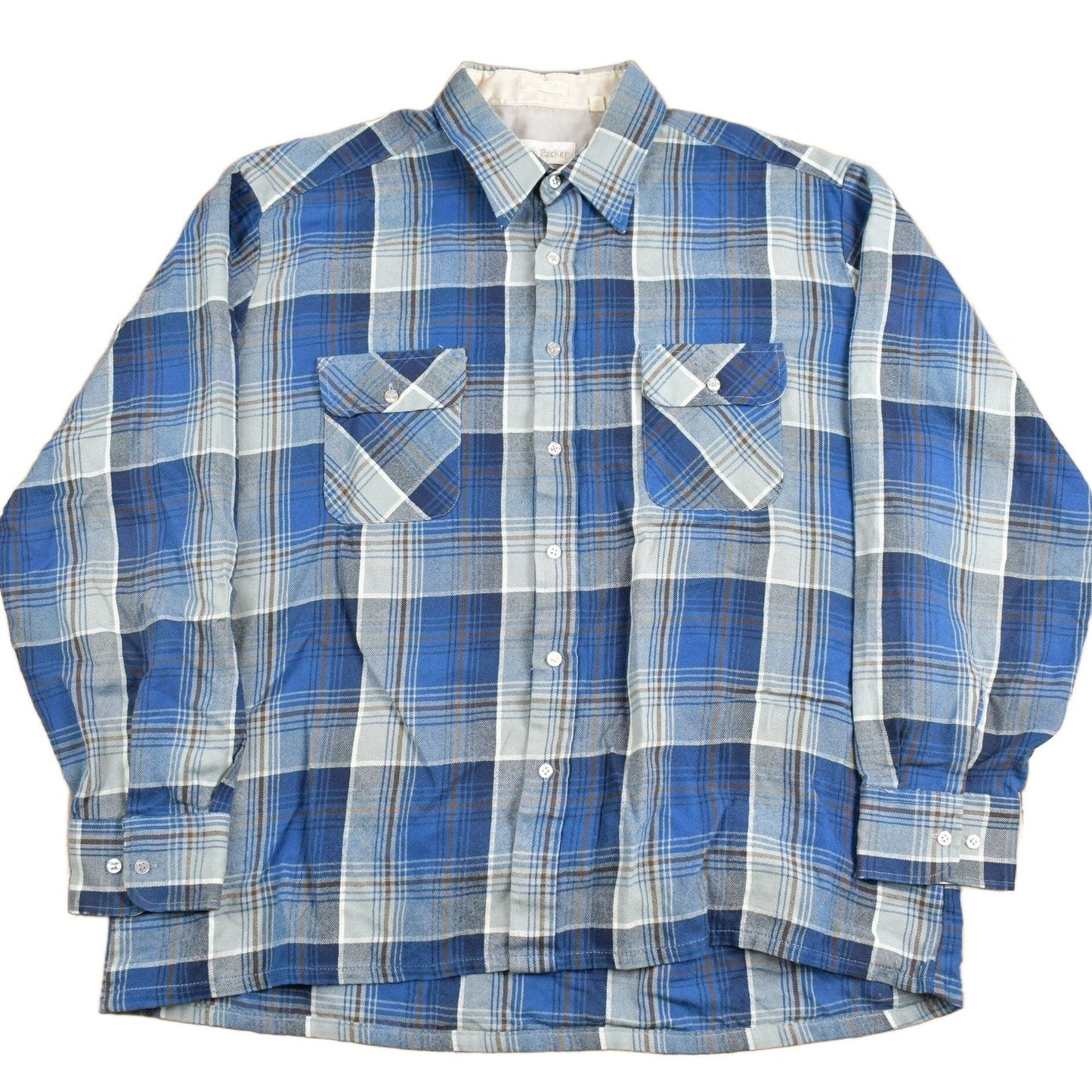 Vintage 1980s Back Packer Shadow Plaid Button Up Shirt Men's XL from propervintagecanada