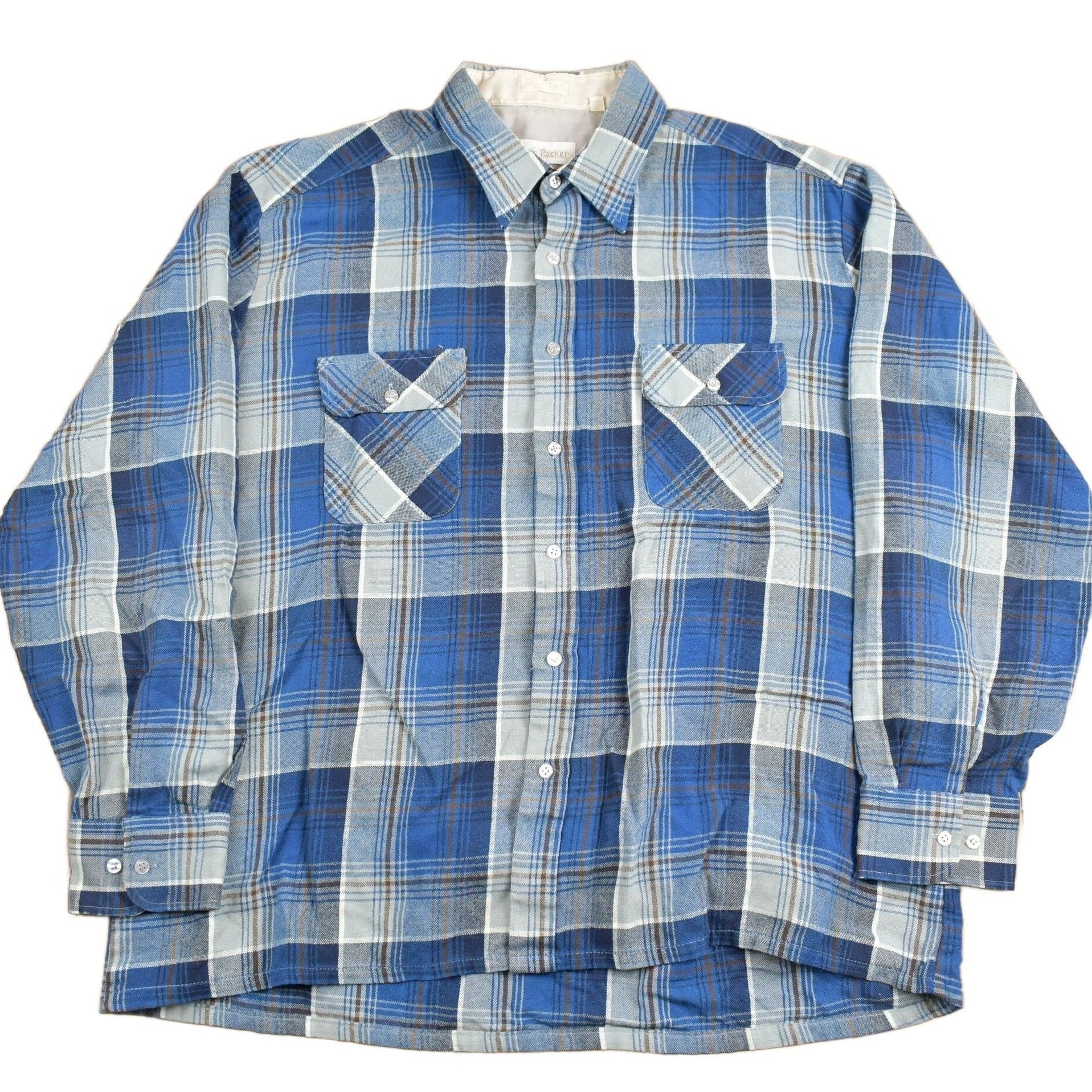 Vintage 1980s Back Packer Shadow Plaid Button Up Shirt Men's XL from propervintagecanada