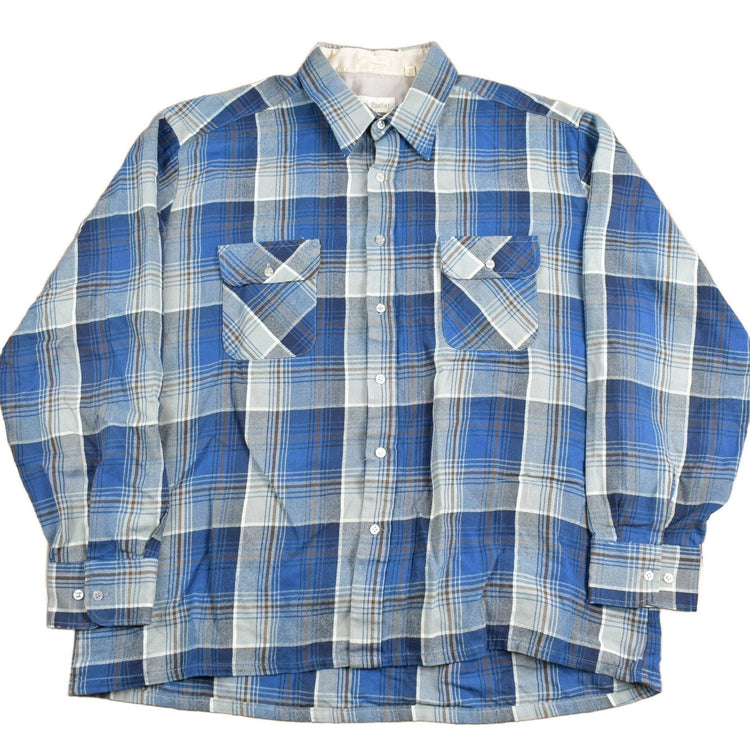 Vintage 1980s Back Packer Shadow Plaid Button Up Shirt Men's XL from propervintagecanada
