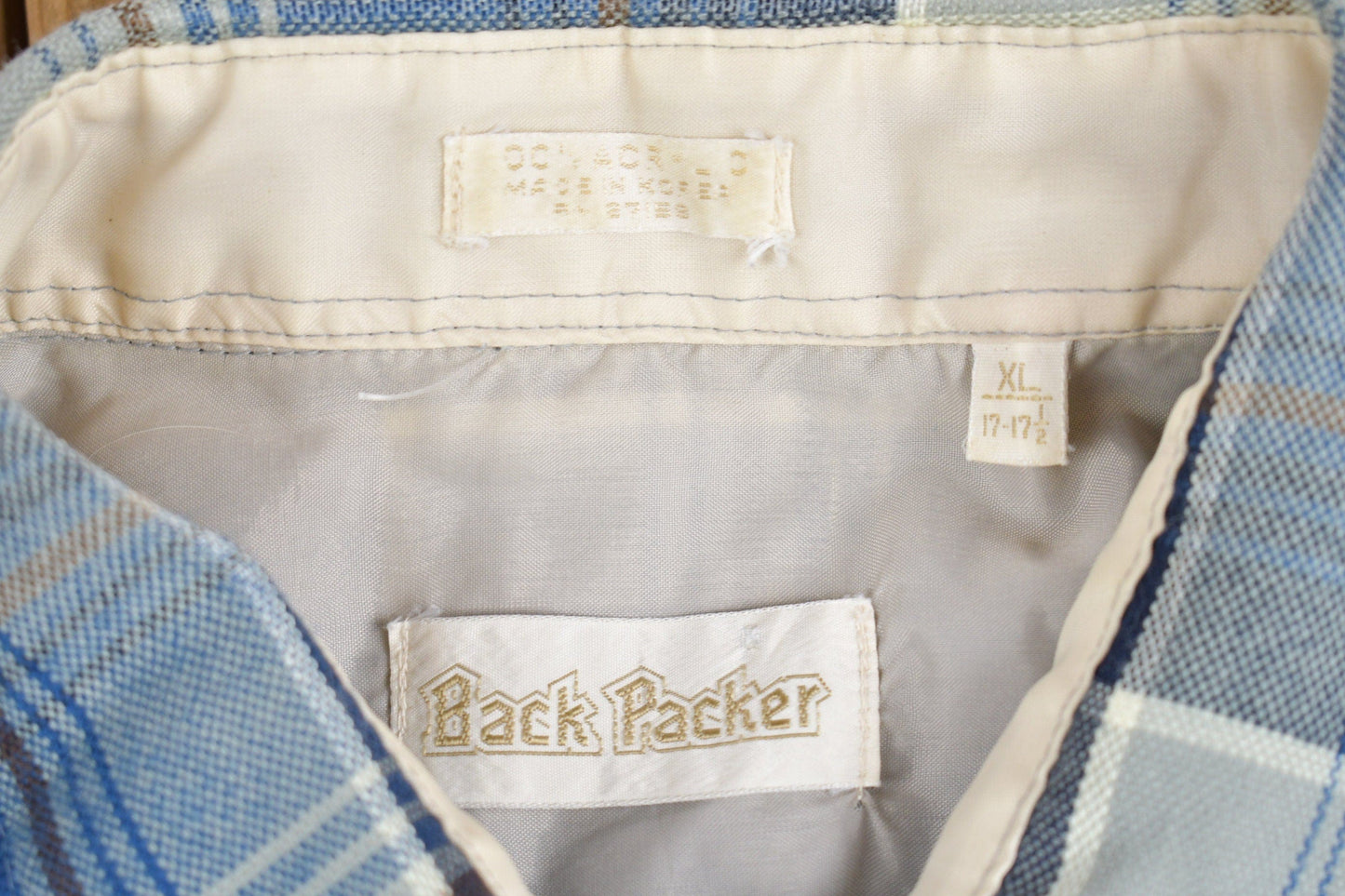 Vintage 1980s Back Packer Shadow Plaid Button Up Shirt Men's XL from propervintagecanada
