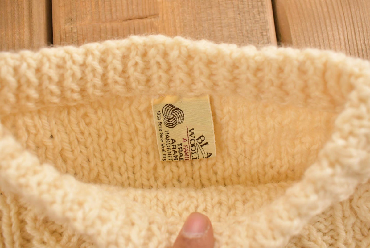 Vintage 1980s Barney Woolen Mills Ireland Fisherman Ribbed Wool Hand Knit Sweater Men's S from propervintagecanada