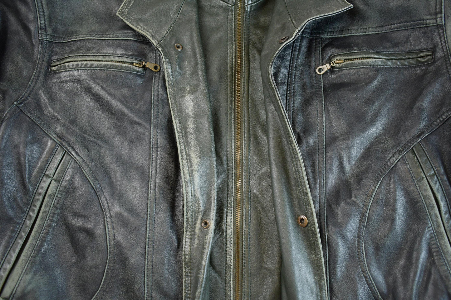 Vintage 1980s Baron New York Distressed Genuine Leather Jacket Made In USA Men's XL from propervintagecanada