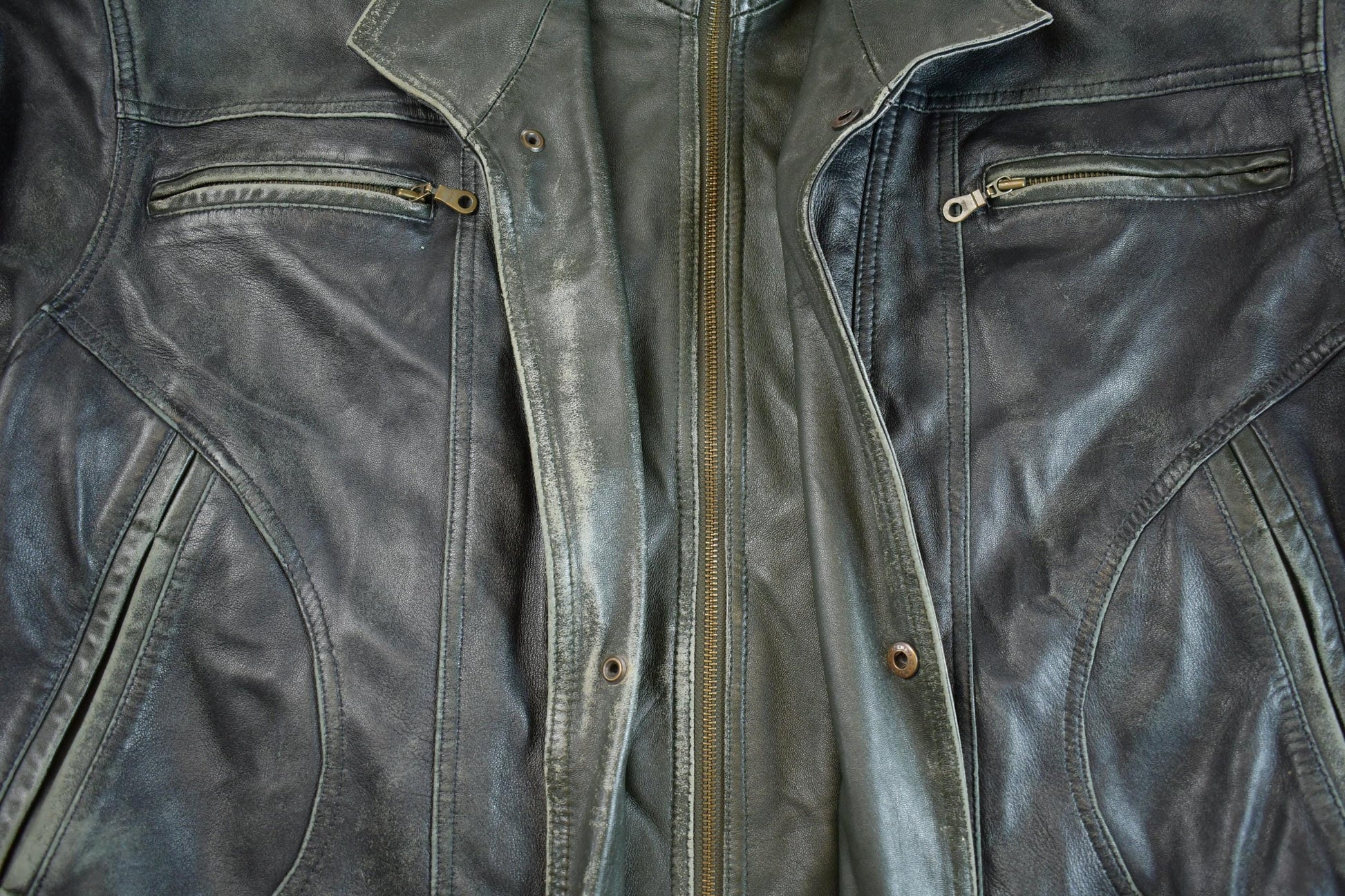 Vintage 1980s Baron New York Distressed Genuine Leather Jacket Made In USA Men's XL from propervintagecanada