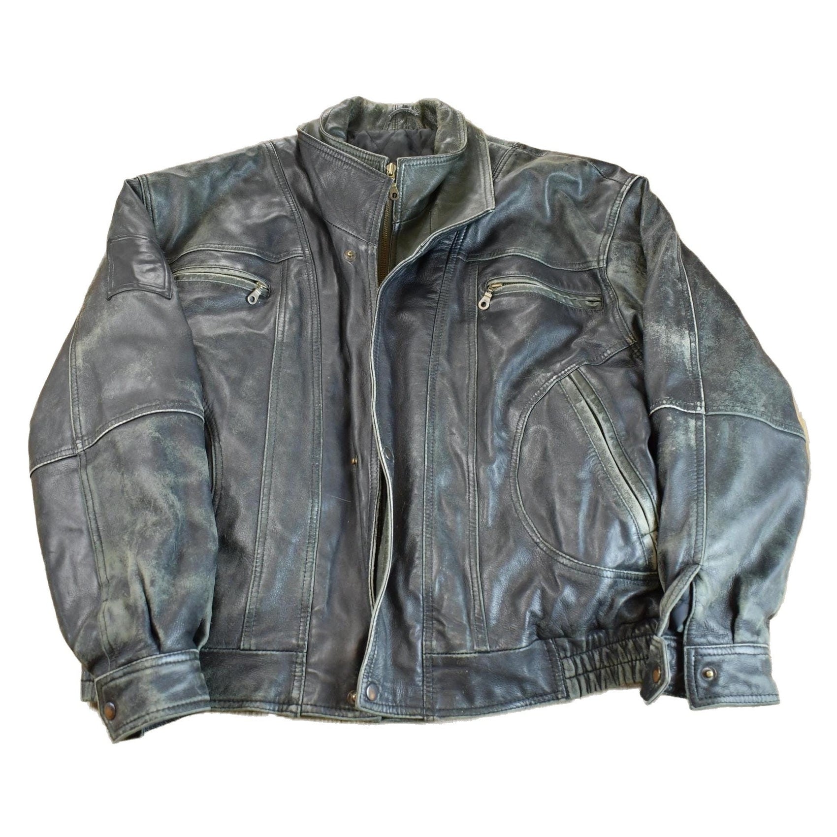 Vintage 1980s Baron New York Distressed Genuine Leather Jacket Made In USA Men's XL from propervintagecanada