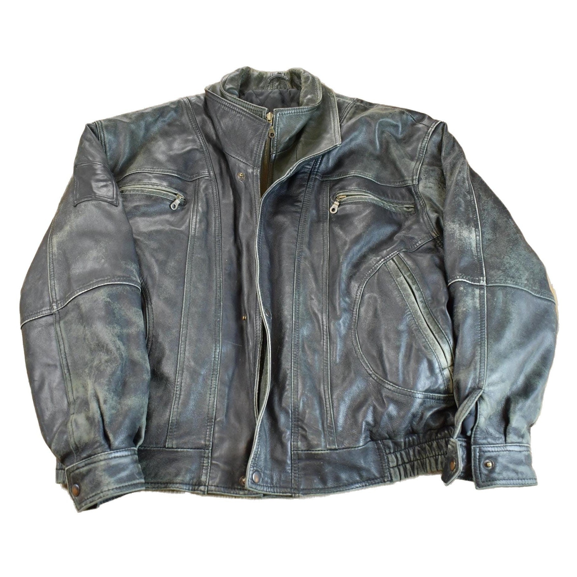 Vintage 1980s Baron New York Distressed Genuine Leather Jacket Made In USA Men's XL from propervintagecanada