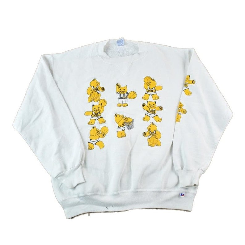 Vintage 1980s Basketball Cat Russell Athletics Souvenir Crewneck Sweatshirt Made In USA Men's Large from propervintagecanada