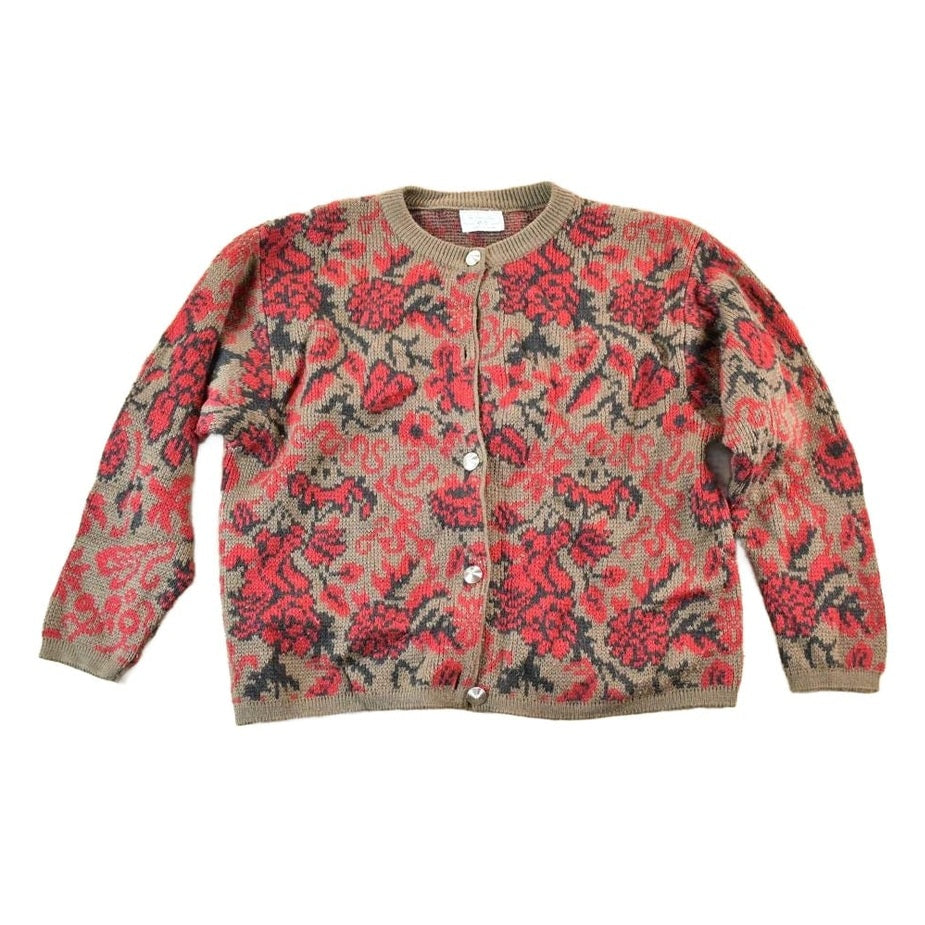 Vintage 1980s Benetton Knit Abstract Pattern Cardigan Sweater Womens M from propervintagecanada