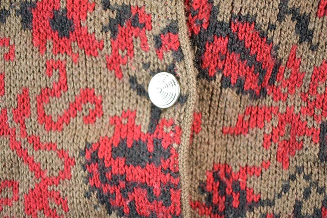 Vintage 1980s Benetton Knit Abstract Pattern Cardigan Sweater Womens M from propervintagecanada
