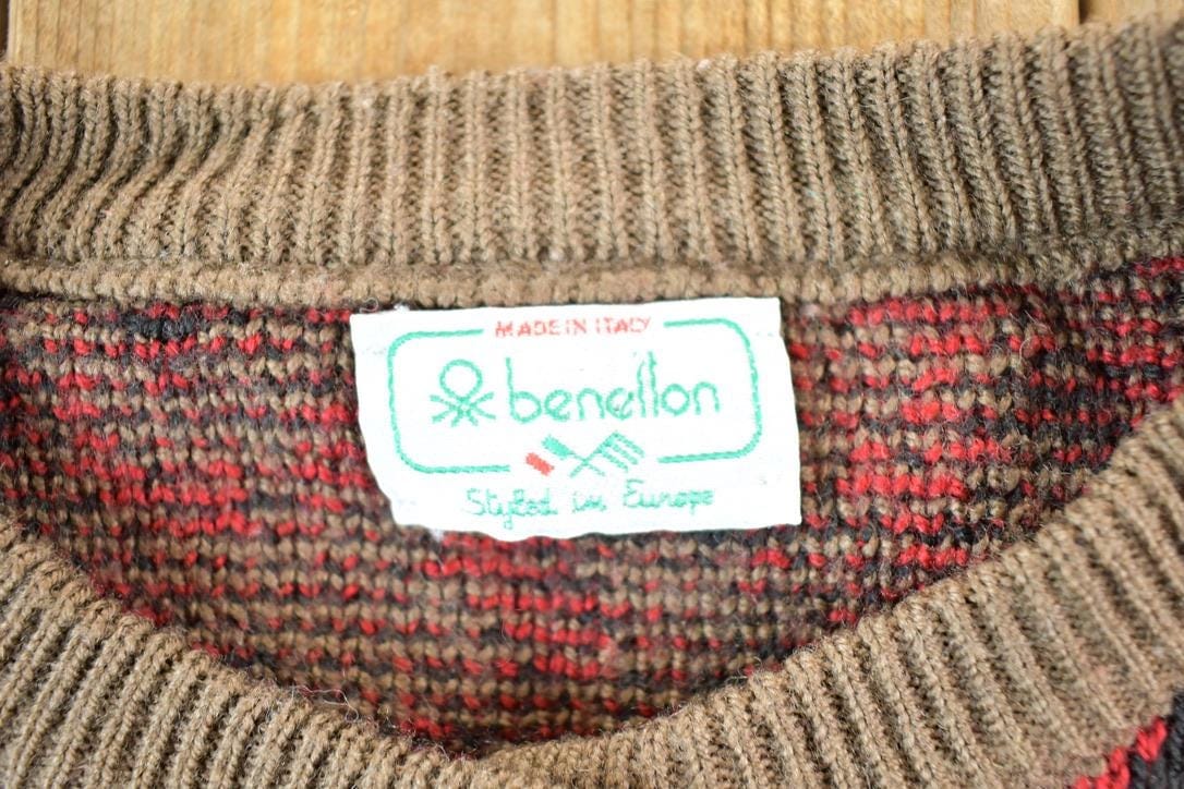 Vintage 1980s Benetton Knit Abstract Pattern Cardigan Sweater Womens M from propervintagecanada