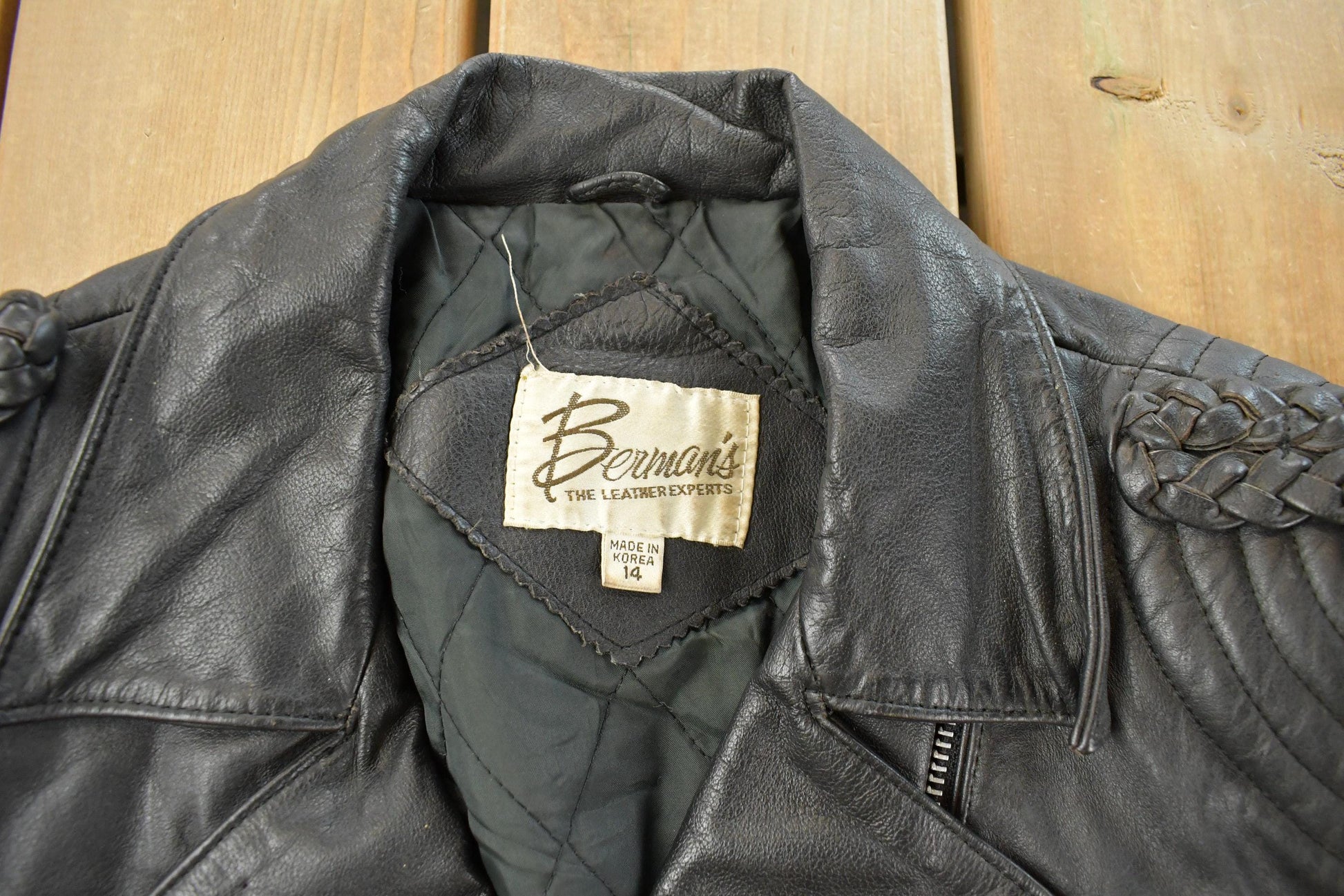Vintage 1980s Berman's The Leather Experts Biker Leather Jacket Women's Small from propervintagecanada