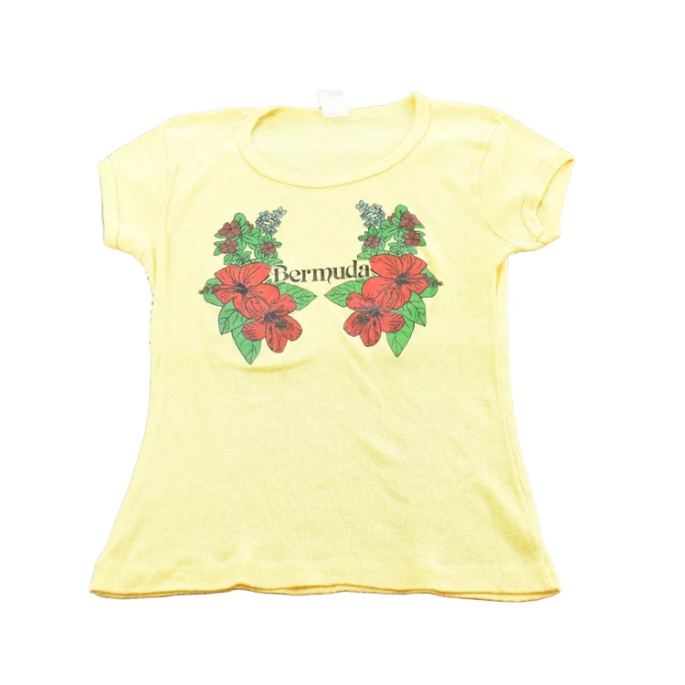 Vintage 1980s Bermuda Flowers Graphic T-Shirt Baby Tee Womens XS from propervintagecanada