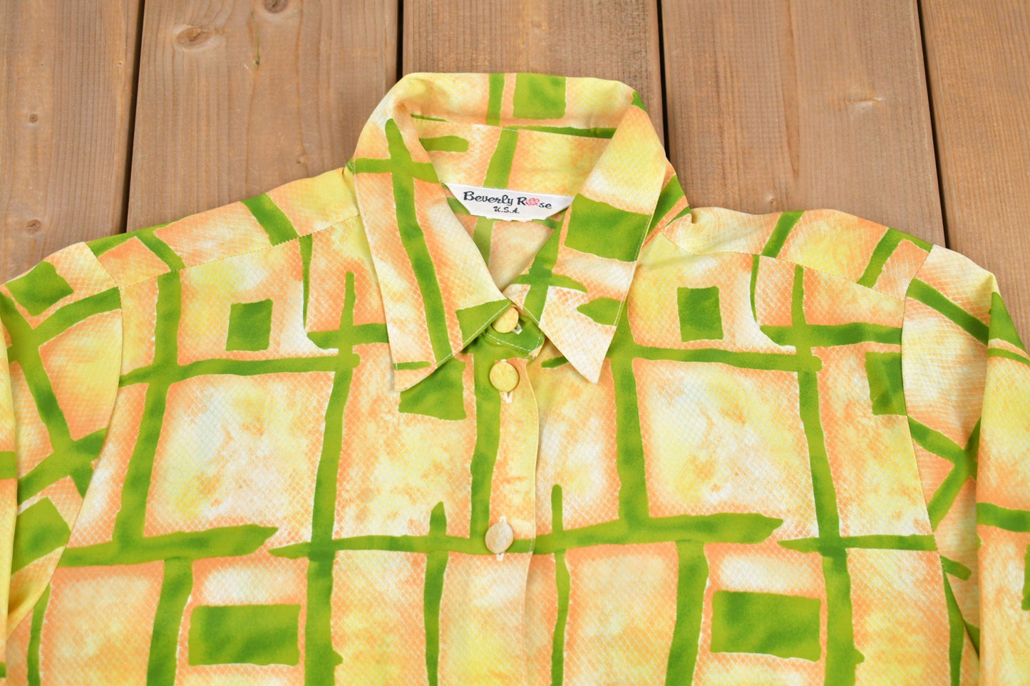 Vintage 1980s Beverly Rose Polyester Button Up Shirt Men's XL from propervintagecanada