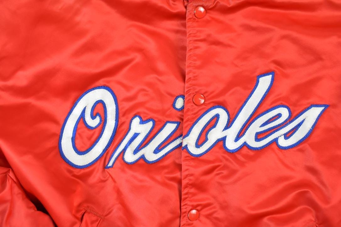 Vintage 1980s BK JB Baltimore Orioles Satin Snap Button MLB Baseball Jacket Men's XL from propervintagecanada
