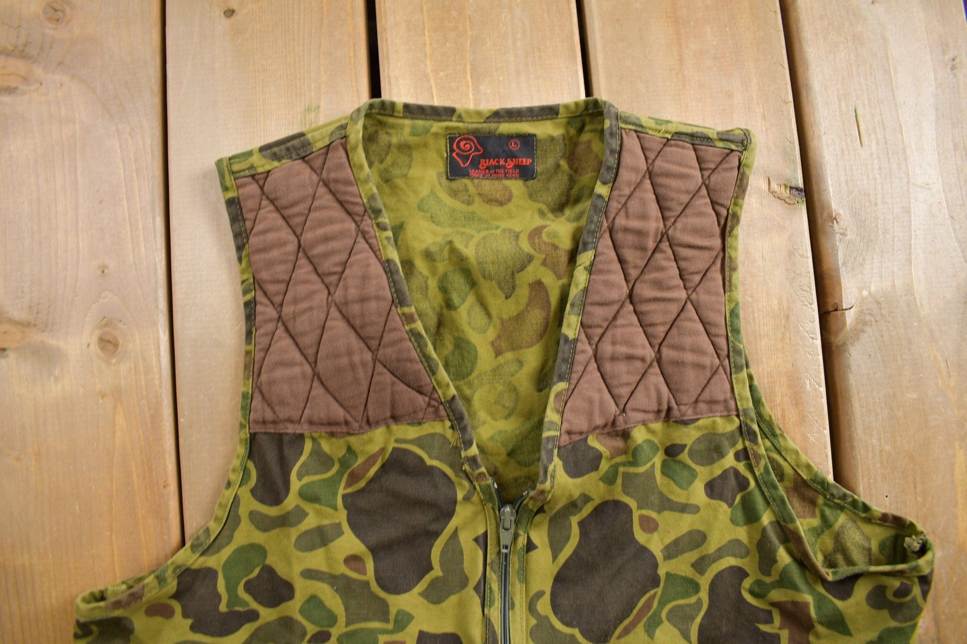 Vintage 1980s Black Sheep Duck Camo Hunting Vest Men's Medium from propervintagecanada