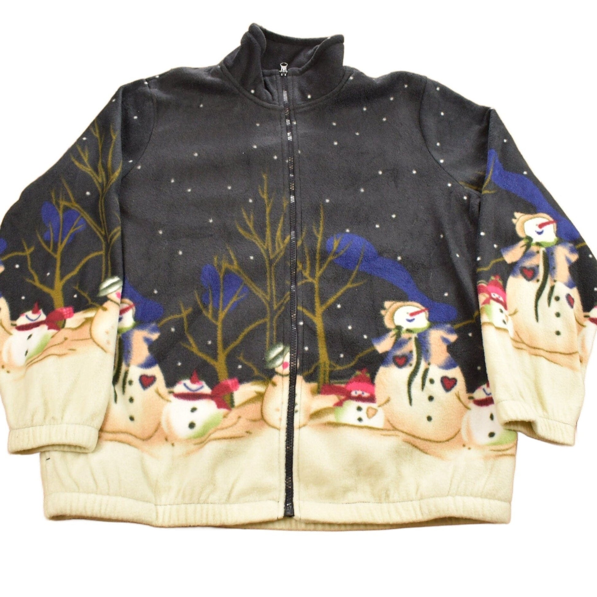 Vintage 1980s Blair All Over Print Snowman Fleece Sweater Men's Large from propervintagecanada