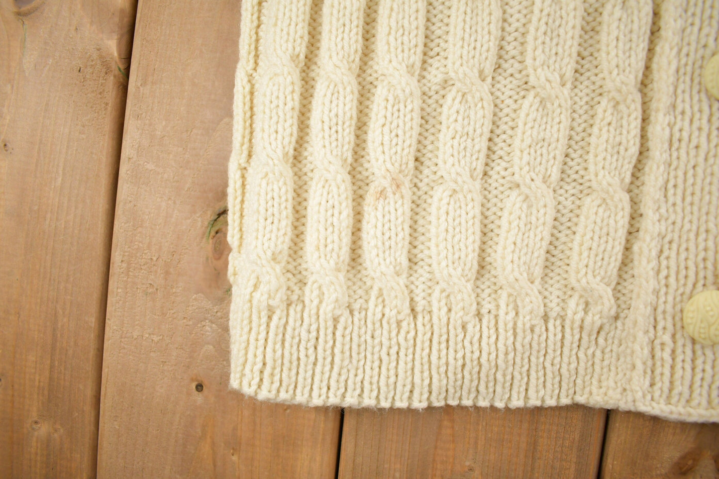 Vintage 1980s Blank 100% Wool Cable Knit Cardigan Sweater Men's Large from propervintagecanada