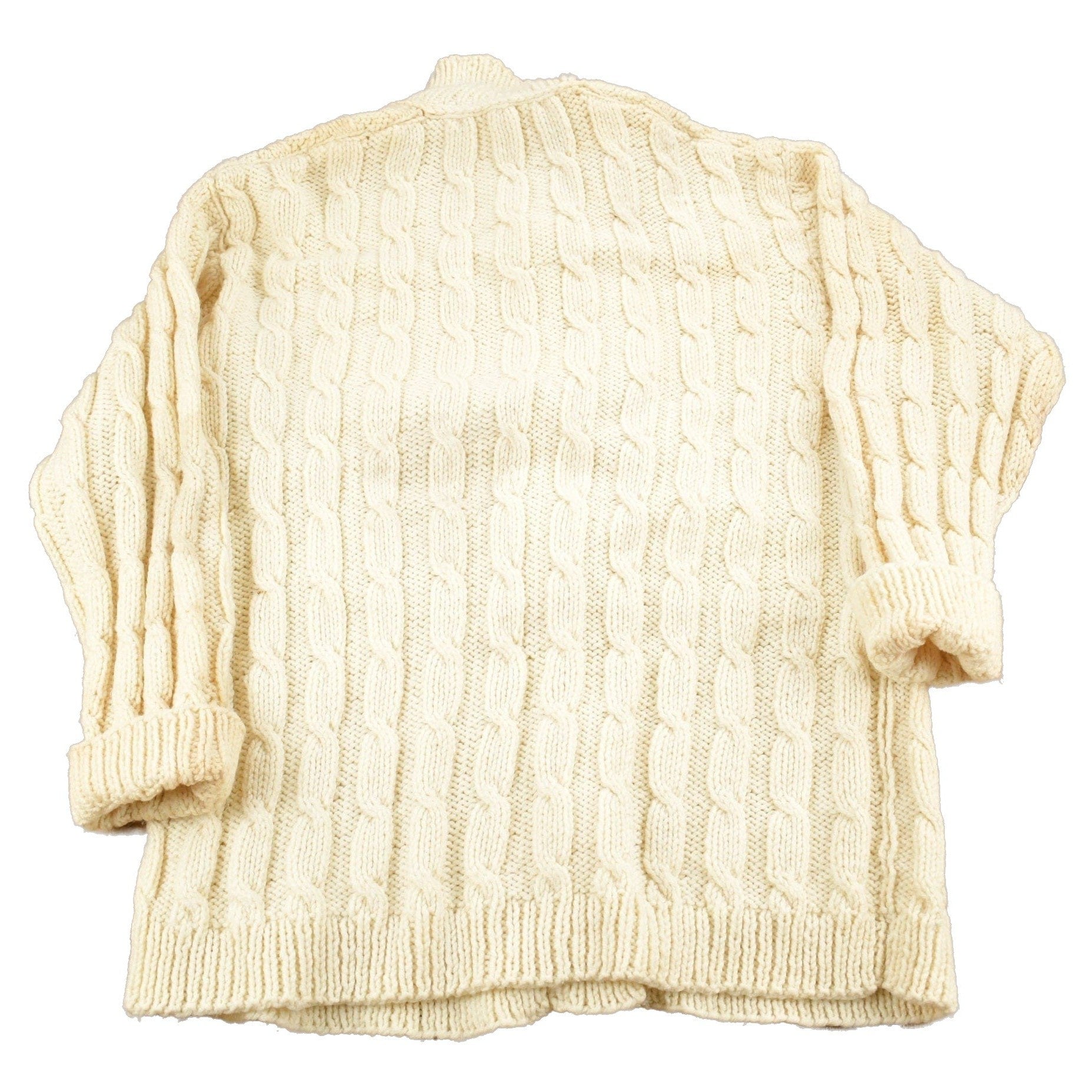 Vintage 1980s Blank 100% Wool Cable Knit Cardigan Sweater Men's Large from propervintagecanada