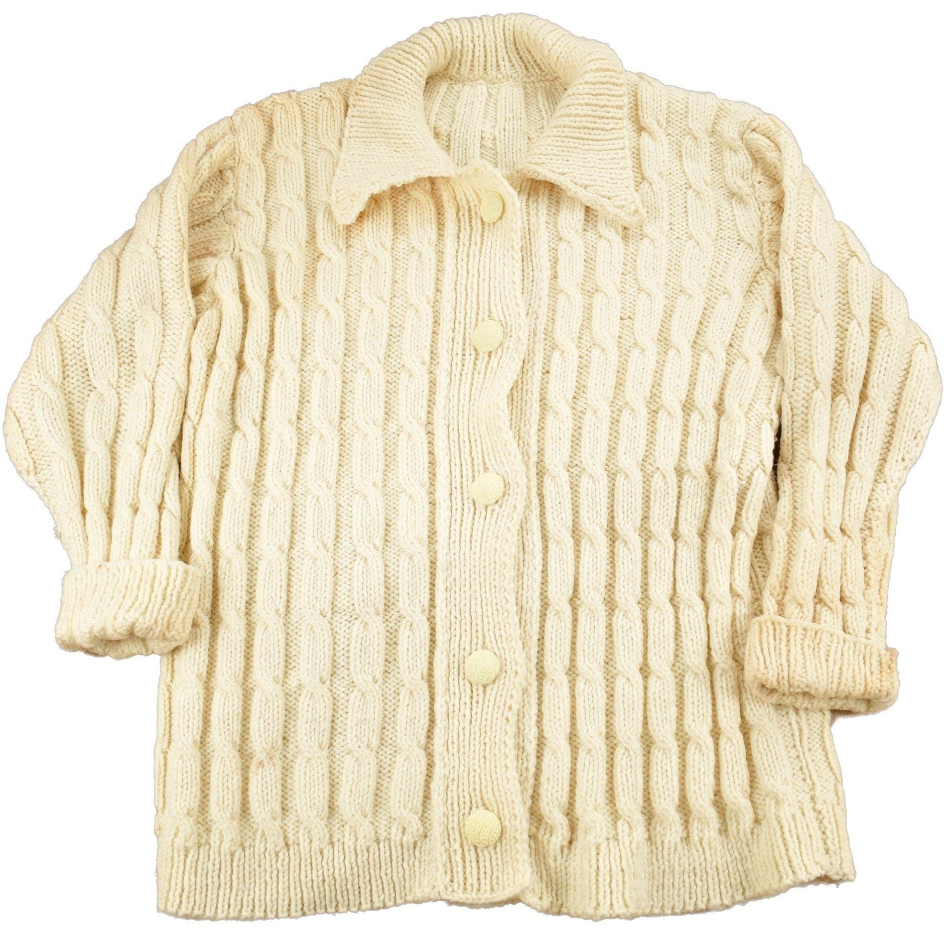 Vintage 1980s Blank 100% Wool Cable Knit Cardigan Sweater Men's Large from propervintagecanada