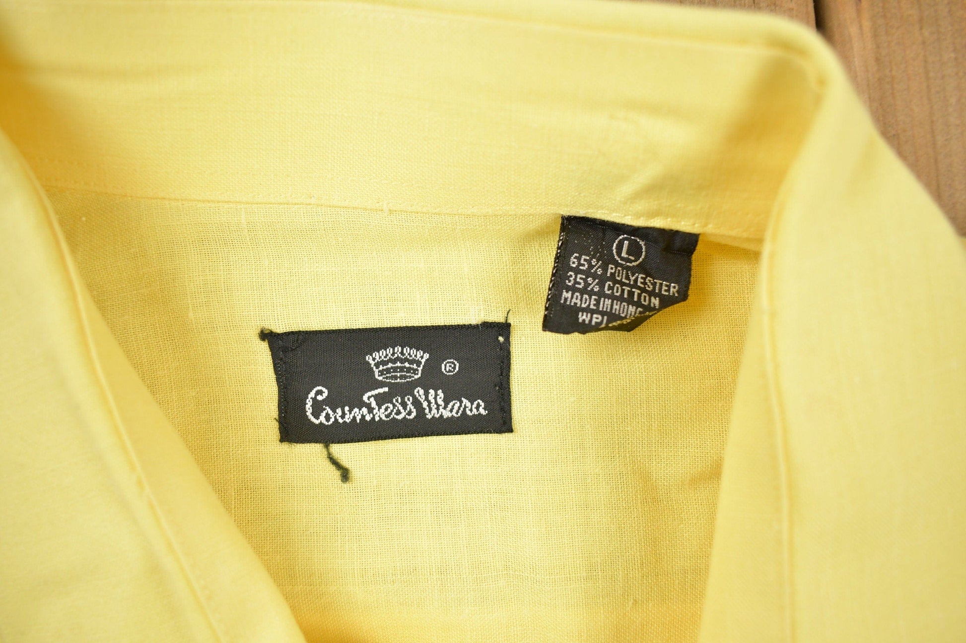 Vintage 1980s Blank Yellow Button Up Shirt Men's Large from propervintagecanada