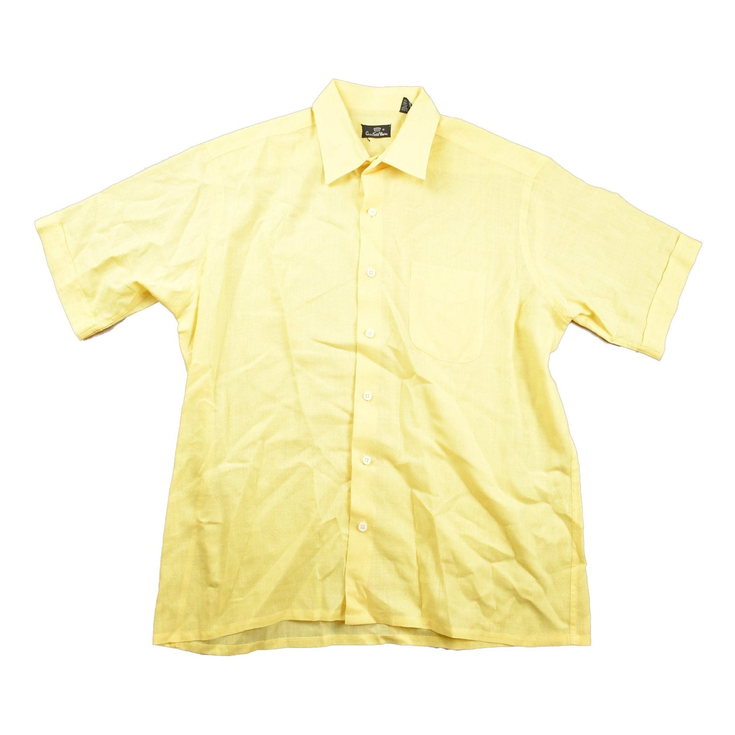 Vintage 1980s Blank Yellow Button Up Shirt Men's Large from propervintagecanada
