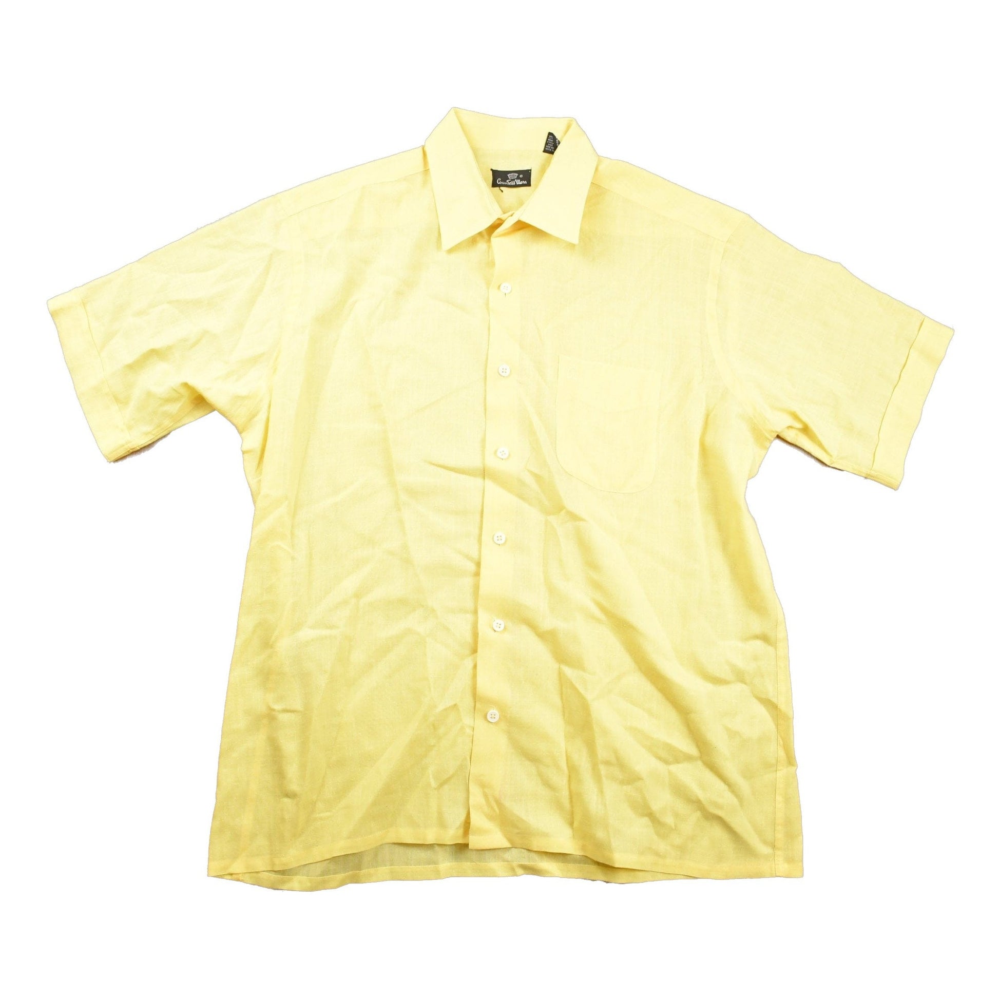 Vintage 1980s Blank Yellow Button Up Shirt Men's Large from propervintagecanada