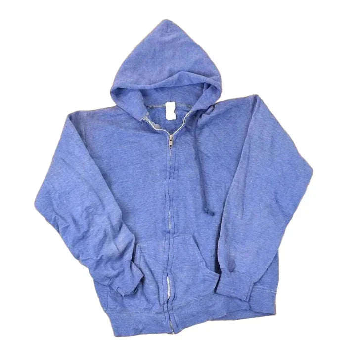 Vintage 1980s Blue Blank Hoodie Sweatshirt Mens S from propervintagecanada