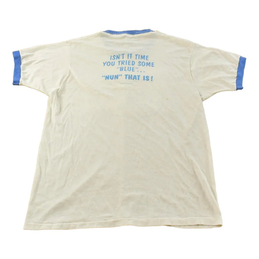 Vintage 1980s Blue Nun Ringer Graphic T Shirt Mens M from propervintagecanada