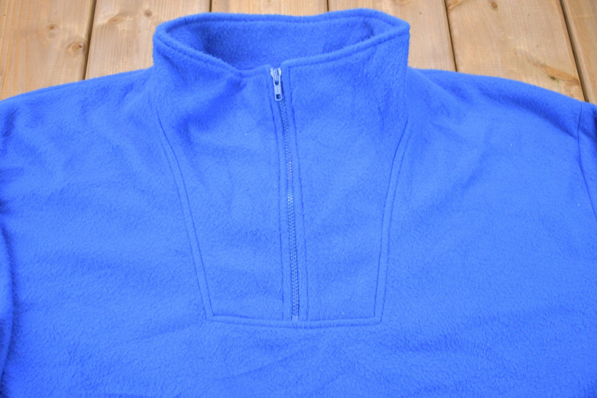 Vintage 1980s blue Quarter Zip Fleece Sweater Men's 3XL from propervintagecanada