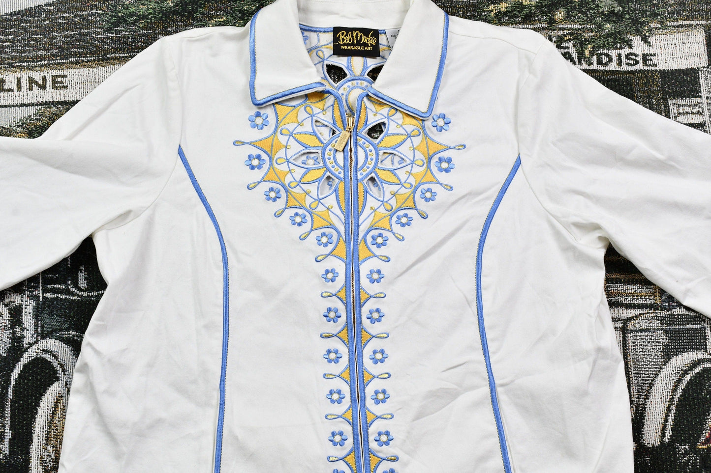 Vintage 1980s Bob Mackie Wearable Art Full Zip Light Coat Women's M-L from propervintagecanada