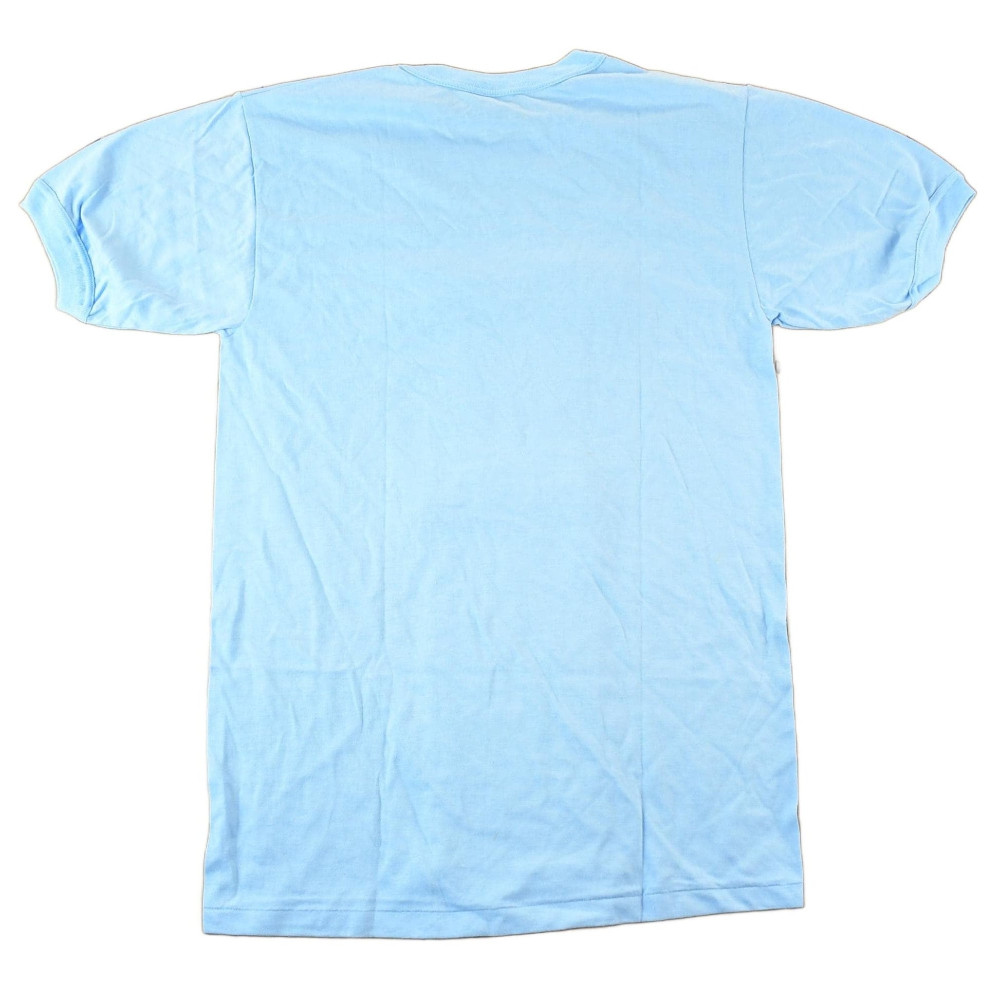 Vintage 1980s Bonne Experience Baby Blue Blank Ringer Sleeve T-Shirt Mens S from propervintagecanada