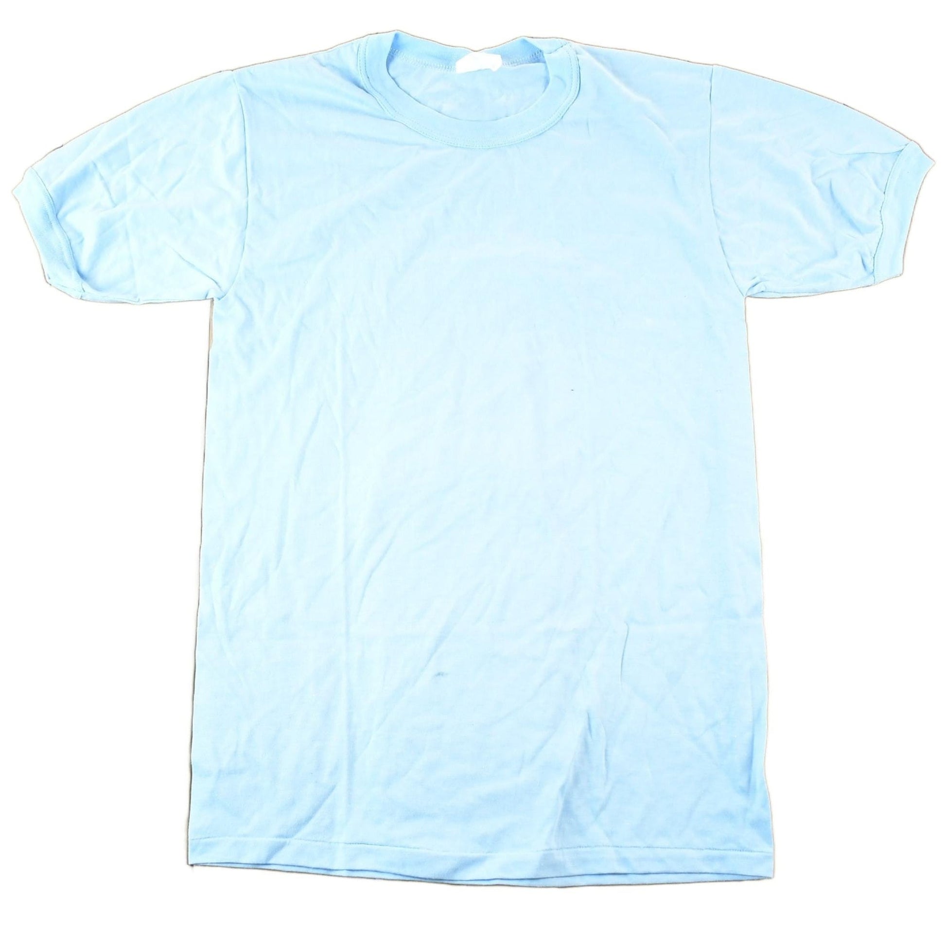 Vintage 1980s Bonne Experience Baby Blue Blank Ringer Sleeve T-Shirt Mens S from propervintagecanada