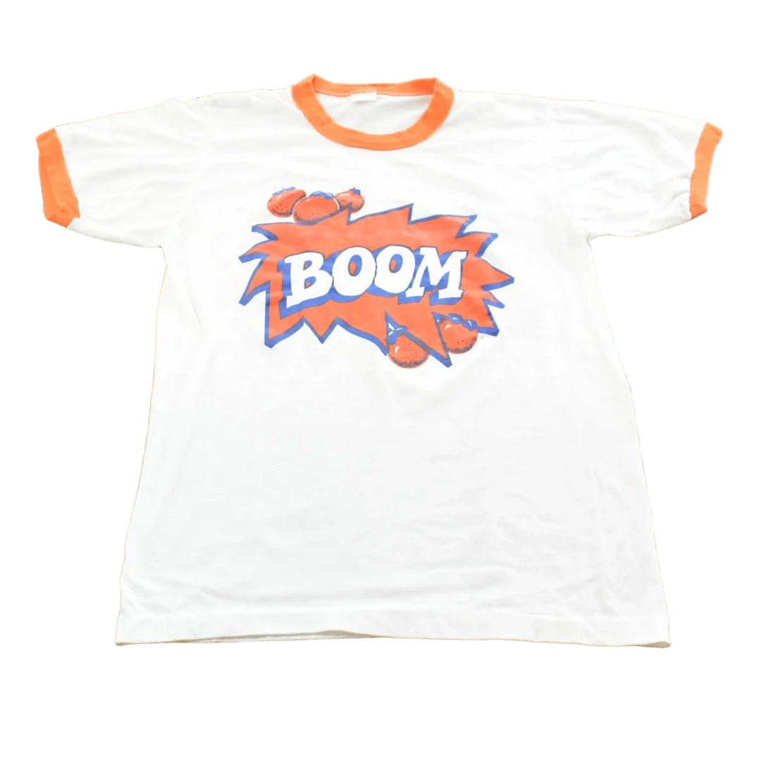 Vintage 1980s Boom Oranges Graphic Ringer T-Shirt Made In USA Mens S from propervintagecanada