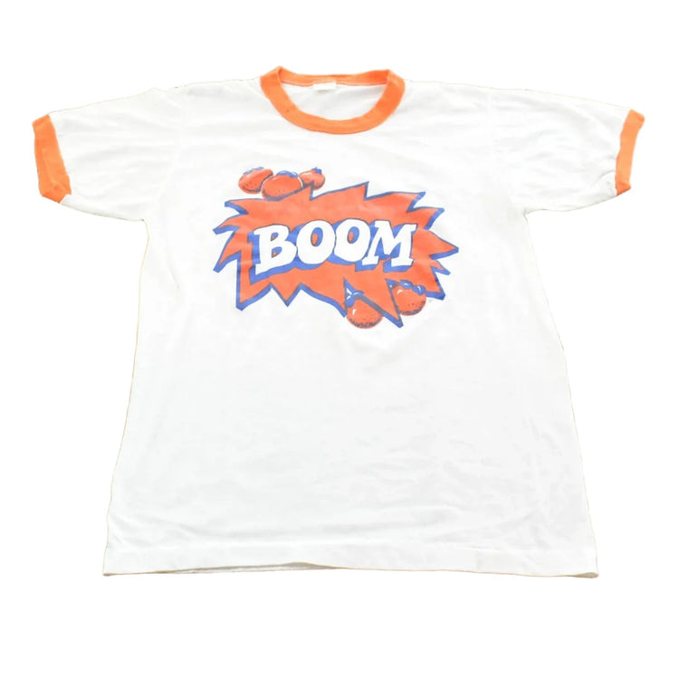 Vintage 1980s Boom Oranges Graphic Ringer T-Shirt Made In USA Mens S from propervintagecanada