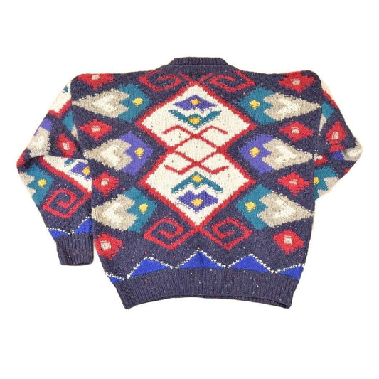 Vintage 1980s Boston Traders Abstract Wool Knit Crewneck Sweater Men's L from propervintagecanada