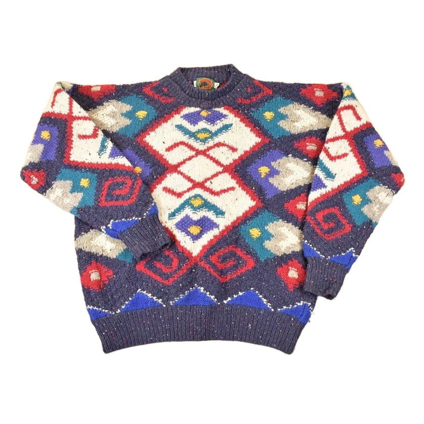 Vintage 1980s Boston Traders Abstract Wool Knit Crewneck Sweater Men's L from propervintagecanada