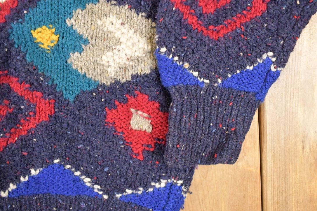 Vintage 1980s Boston Traders Abstract Wool Knit Crewneck Sweater Men's L from propervintagecanada