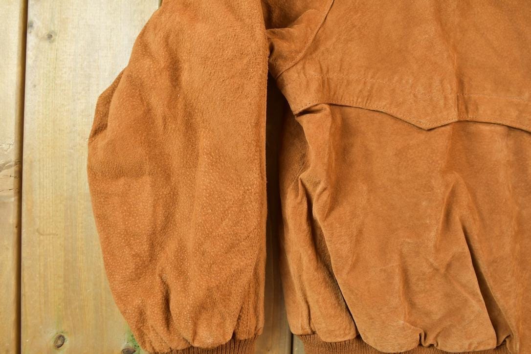 Vintage 1980s Boston Traders Suede Leather Bomber Jacket Men's XL from propervintagecanada