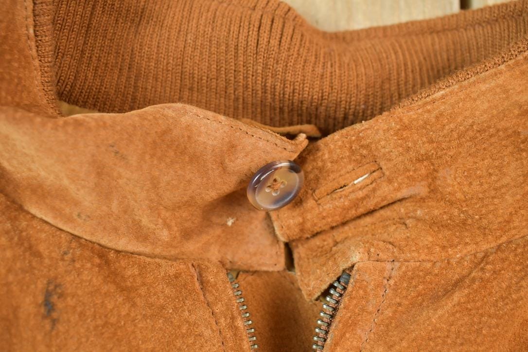 Vintage 1980s Boston Traders Suede Leather Bomber Jacket Men's XL from propervintagecanada