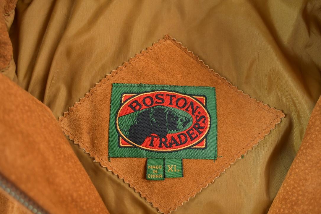 Vintage 1980s Boston Traders Suede Leather Bomber Jacket Men's XL from propervintagecanada