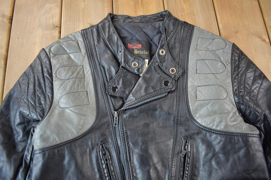 Vintage 1980s Bristol Leather Café Racer Jacket Men's Small from propervintagecanada