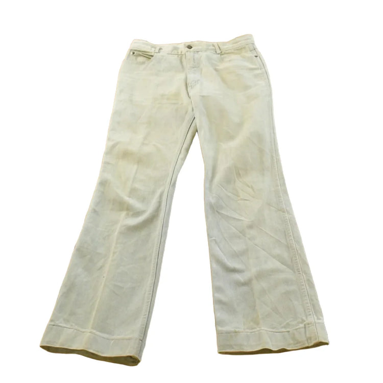 Vintage 1980s Britania Distressed Flare Denim Blue Jeans 30 x 30.5 from propervintagecanada