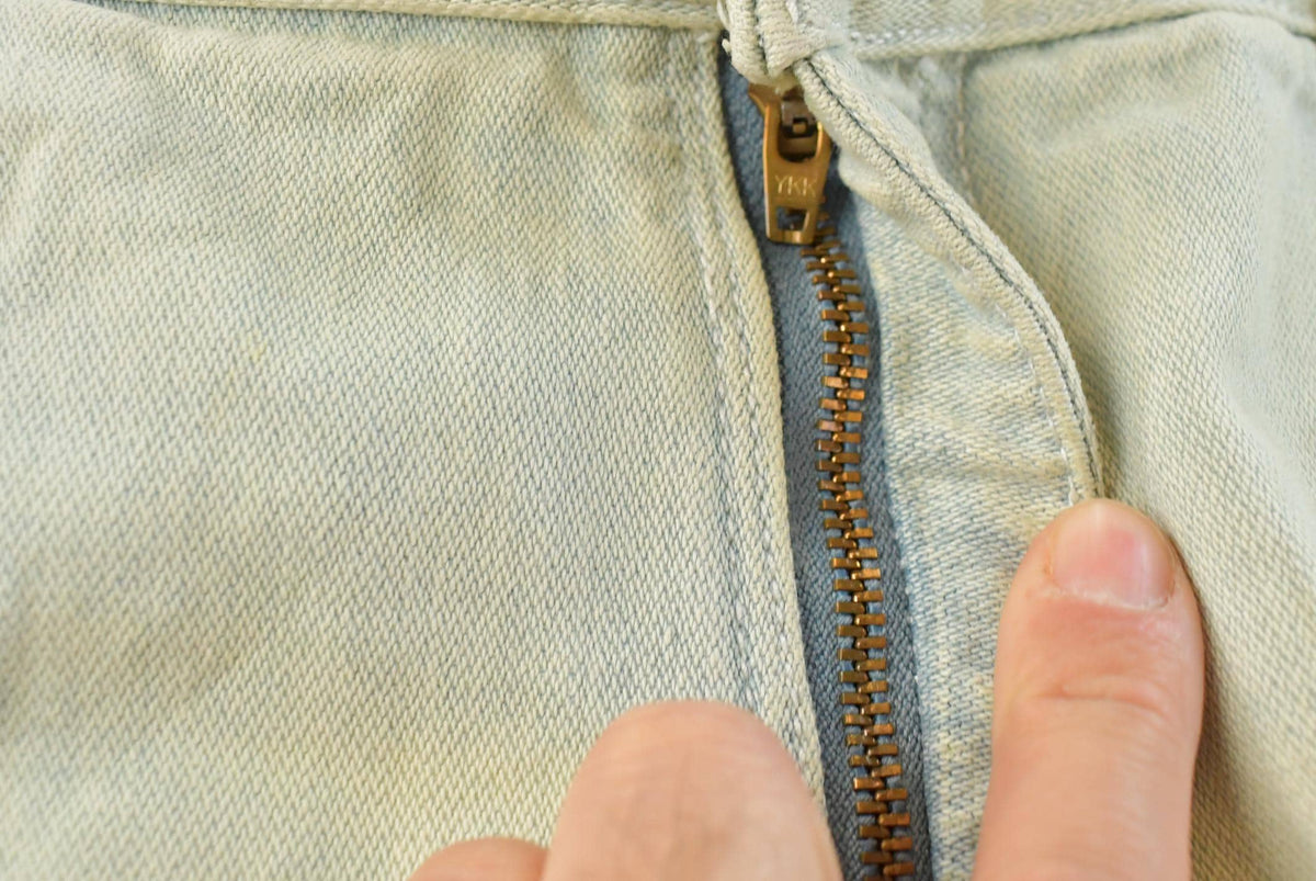 Vintage 1980s Britania Distressed Flare Denim Blue Jeans 30 x 30.5 from propervintagecanada
