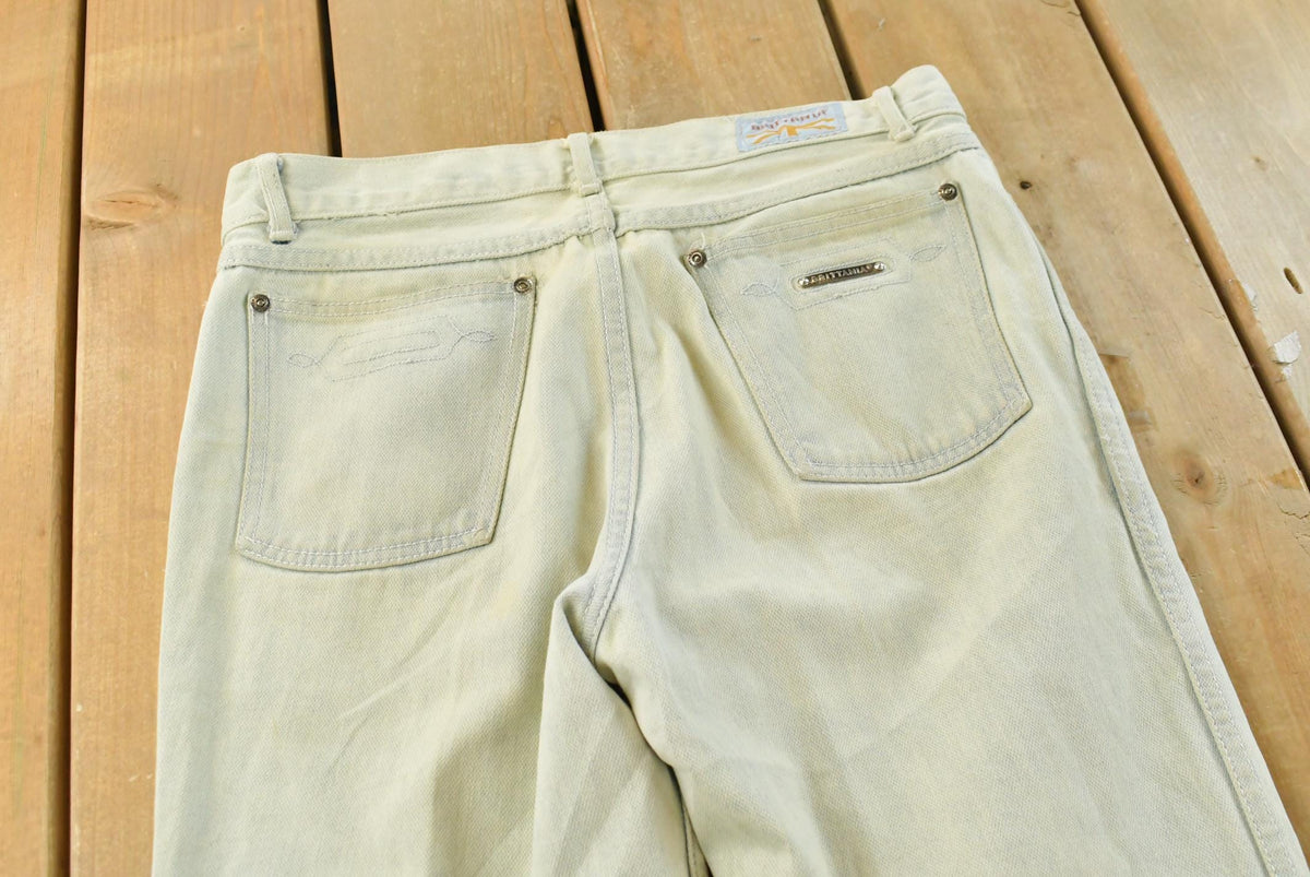 Vintage 1980s Britania Distressed Flare Denim Blue Jeans 30 x 30.5 from propervintagecanada