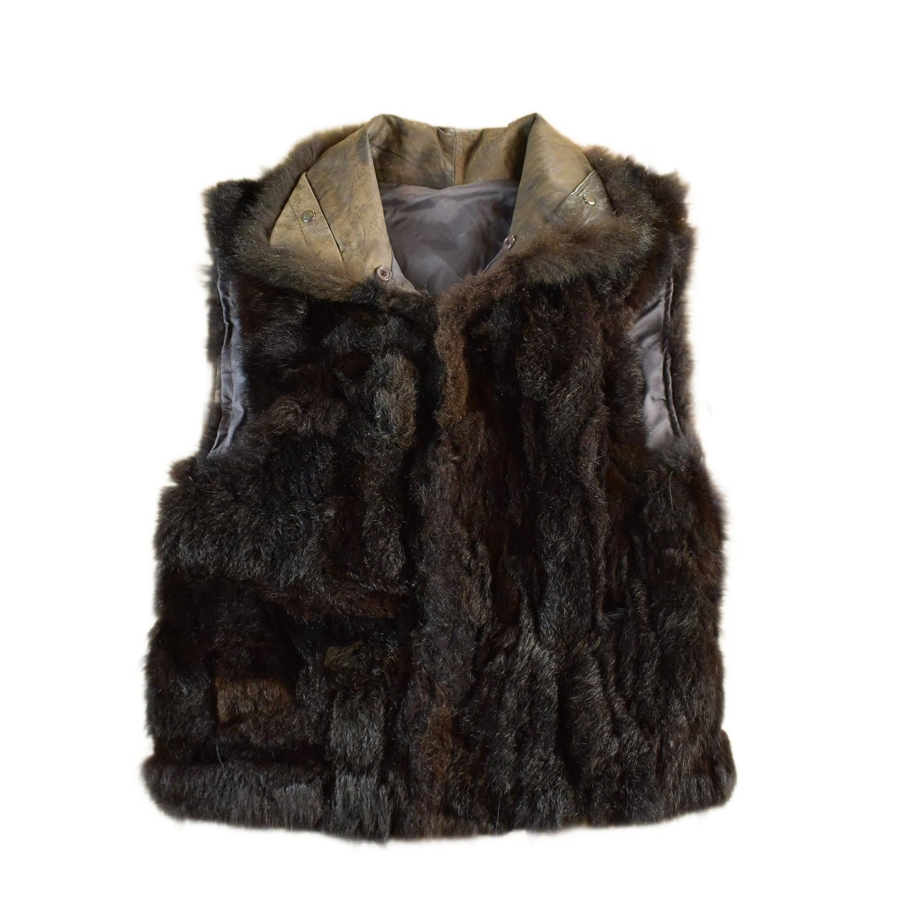 Vintage 1980s Brown Fur Zip Up Vest Jacket Women's Small from propervintagecanada