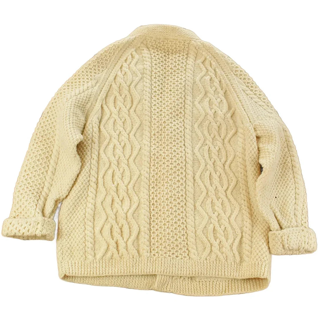 Vintage 1980s Bunratty Hand Knit Wool 3D Cable Knit Cardigan Sweater Men's Large from propervintagecanada