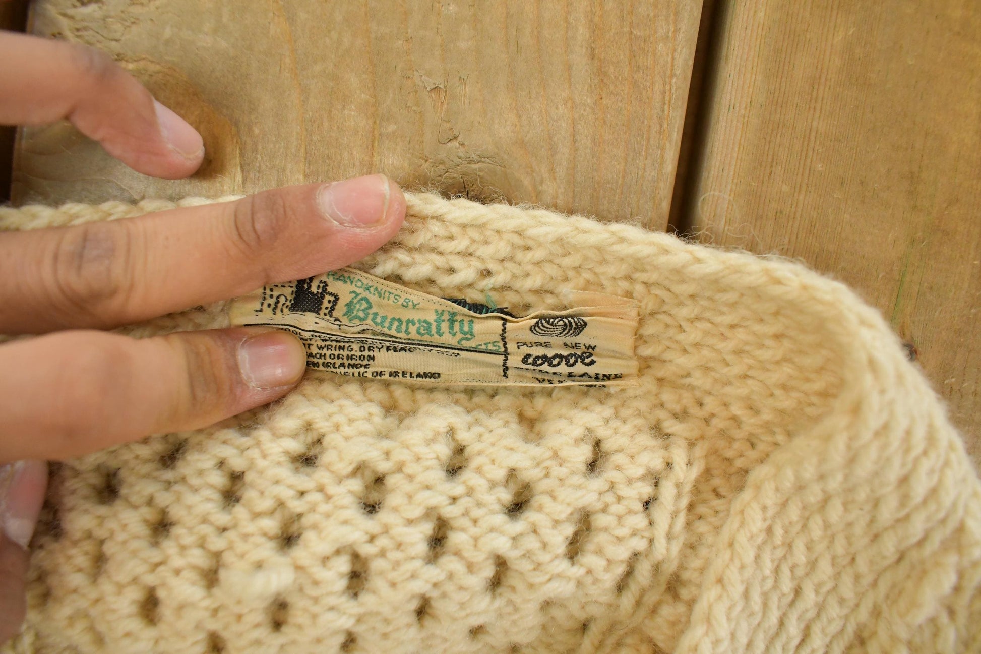 Vintage 1980s Bunratty Hand Knit Wool 3D Cable Knit Cardigan Sweater Men's Large from propervintagecanada
