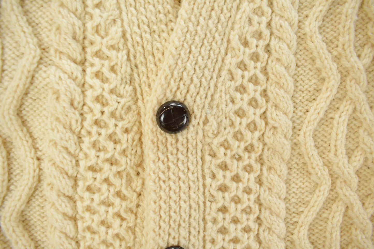Vintage 1980s Bunratty Hand Knit Wool 3D Cable Knit Cardigan Sweater Men's Large from propervintagecanada