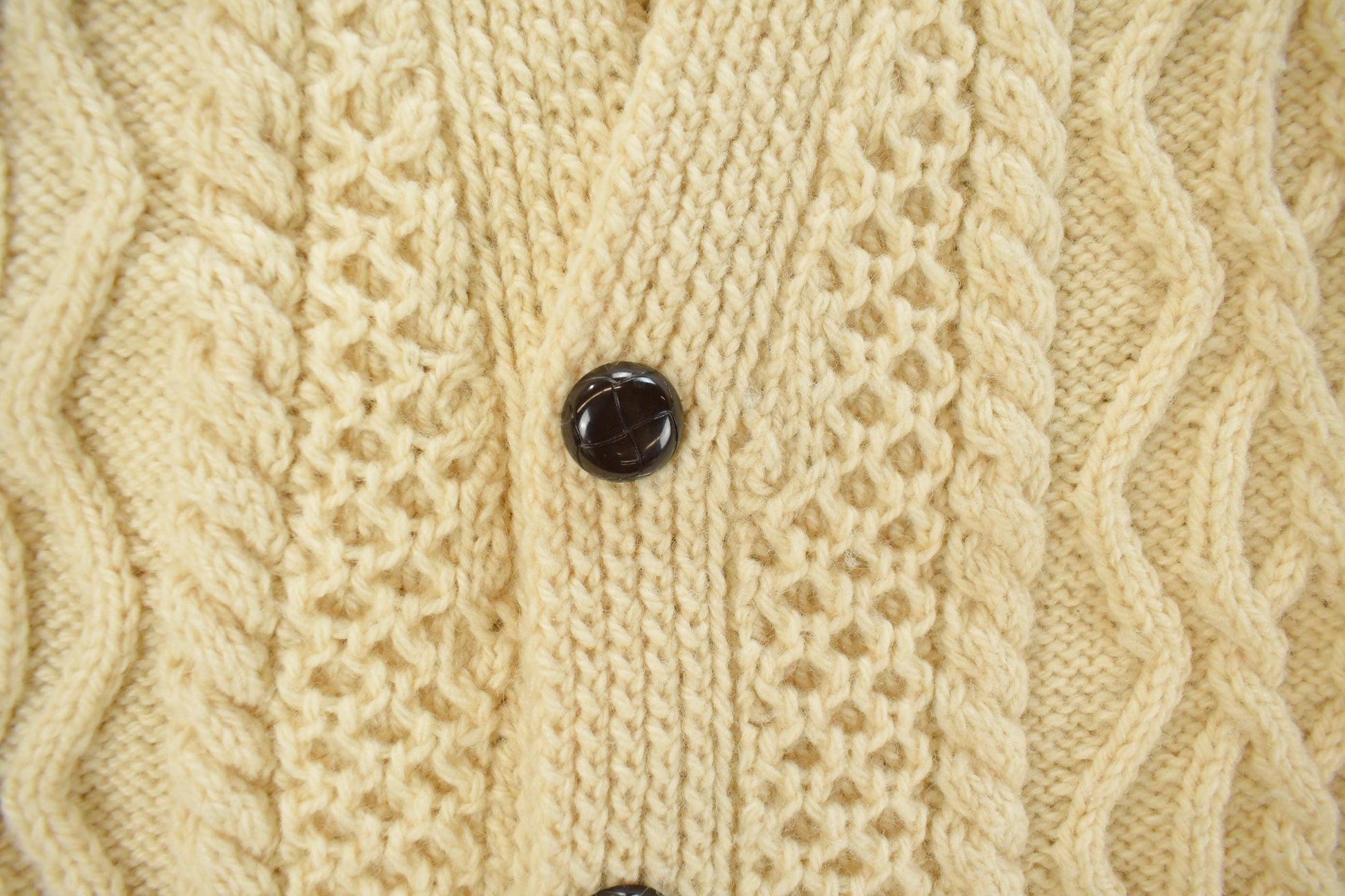 Vintage 1980s Bunratty Hand Knit Wool 3D Cable Knit Cardigan Sweater Men's Large from propervintagecanada