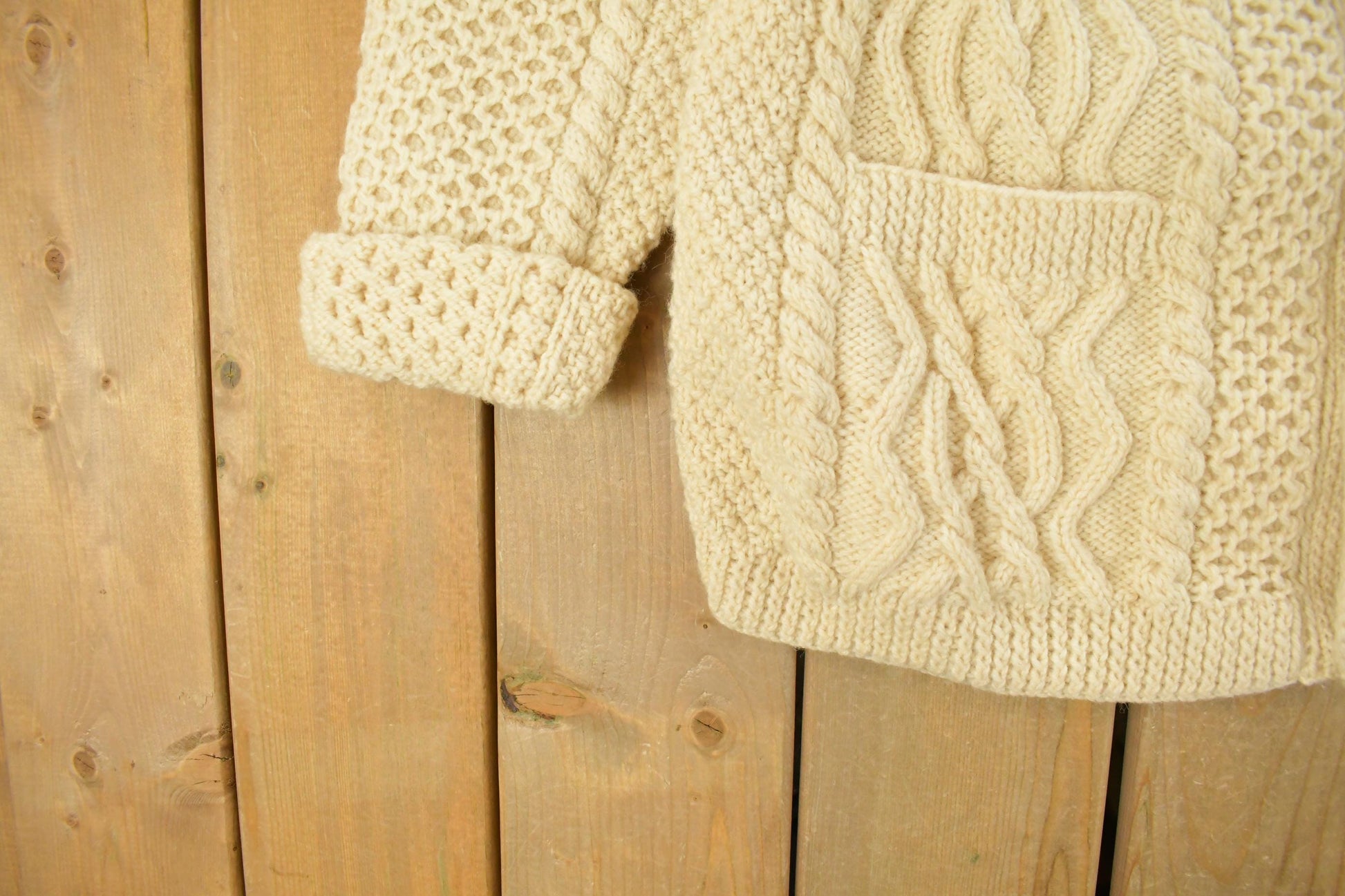 Vintage 1980s Bunratty Hand Knit Wool 3D Cable Knit Cardigan Sweater Men's Large from propervintagecanada