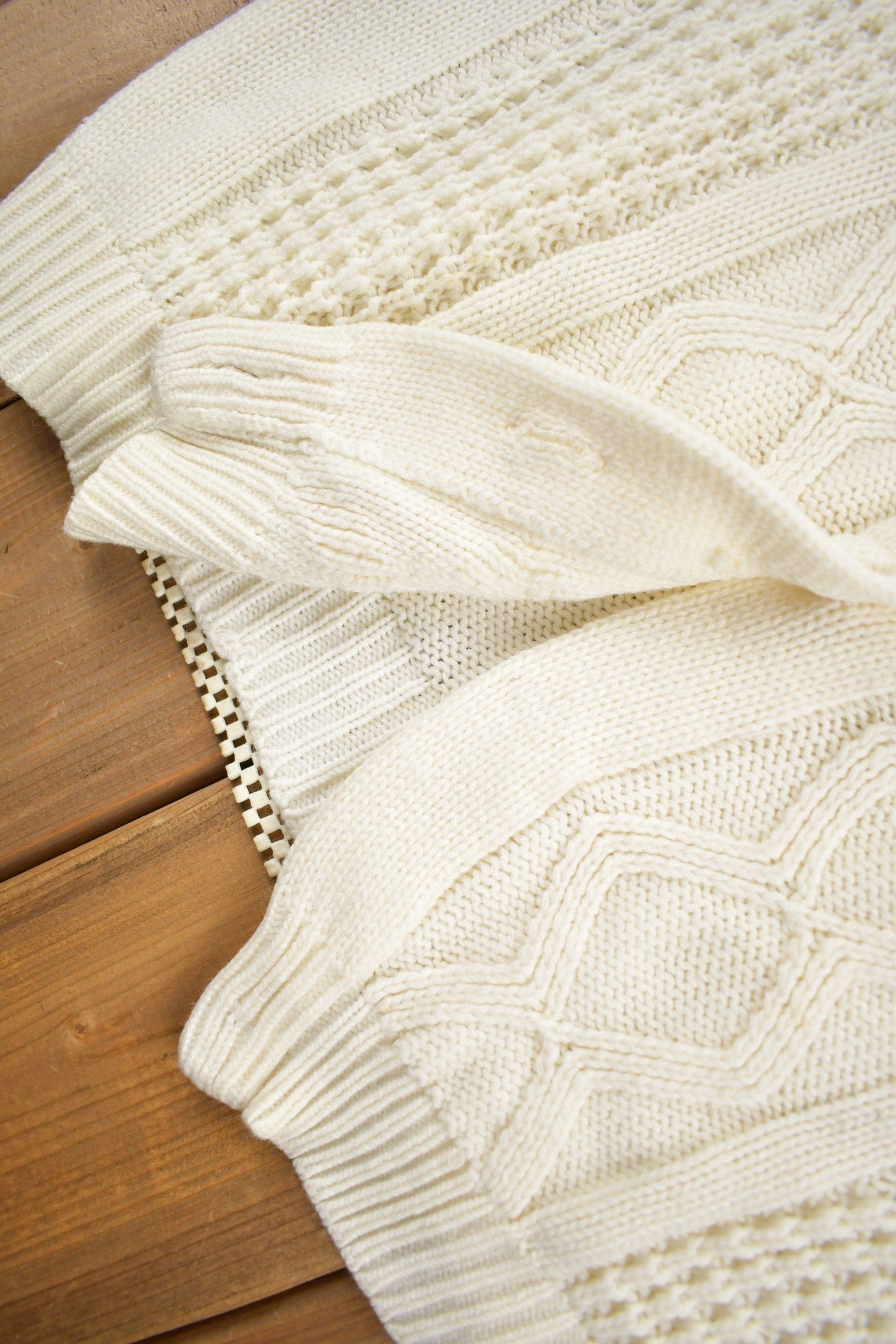 Vintage 1980s Cable Knit Acrylic Cardigan Sweater Men's Small from propervintagecanada